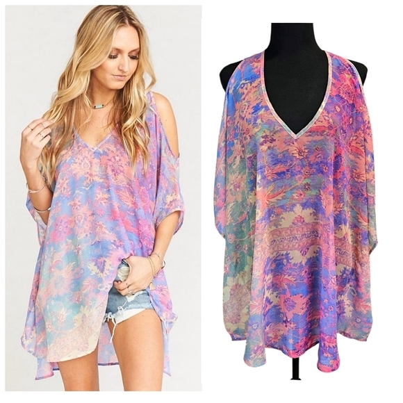 Show Me Your MuMu Tops - Show Me Your Mumu Kaftan Kimono Tunic Watercolor XS Colorful Fairycore Ethereal